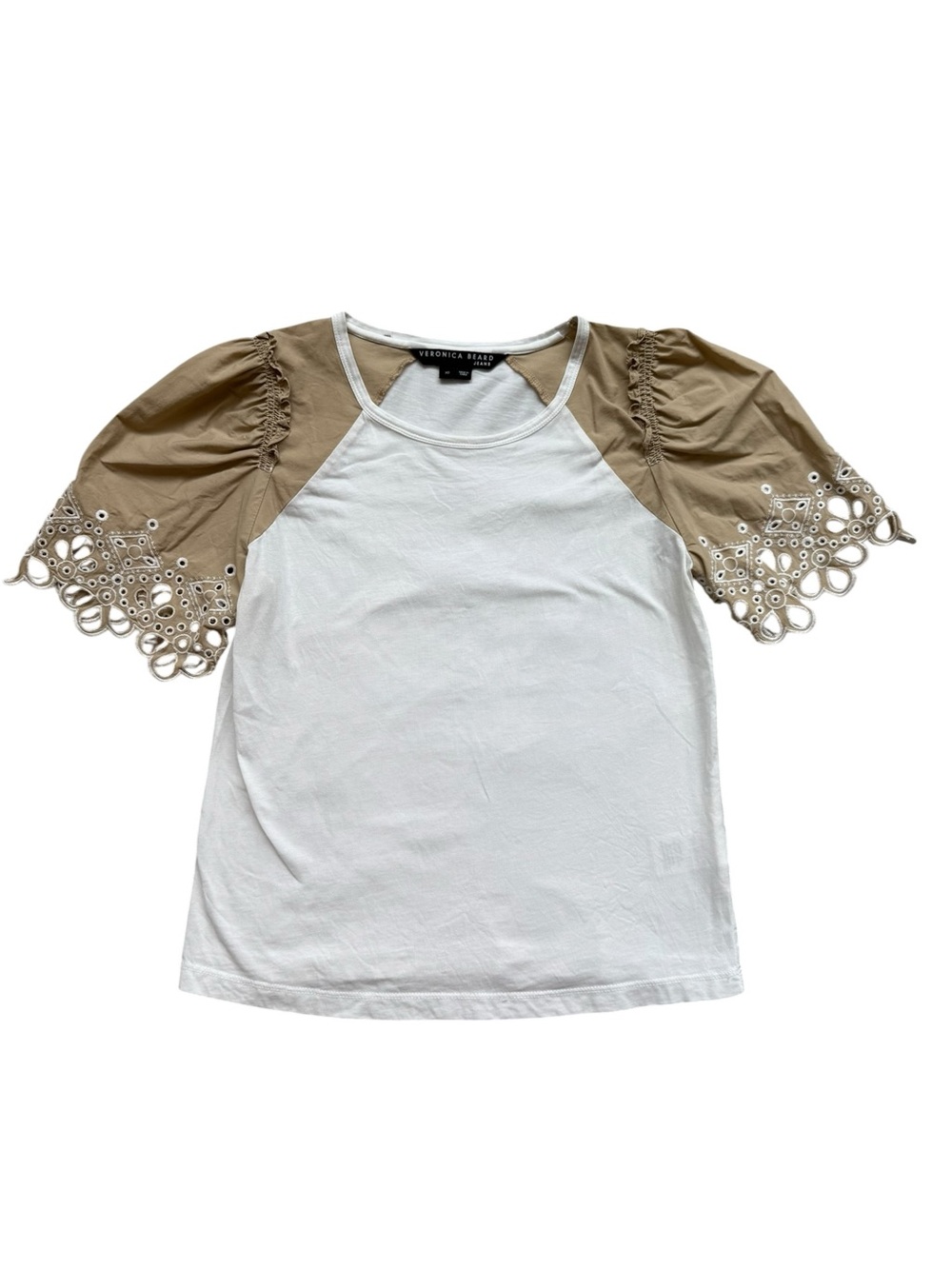Veronica Beard Briana Embroidered Short Puffed Sleeve Tee